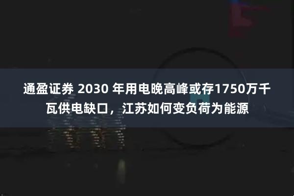 通盈证券 2030 年用电晚高峰或存1750万千瓦供电缺口，江苏如何变负荷为能源
