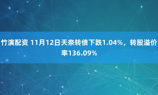 竹演配资 11月12日天奈转债下跌1.04%，转股溢价率136.09%