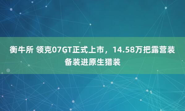 衡牛所 领克07GT正式上市，14.58万把露营装备装进原生猎装